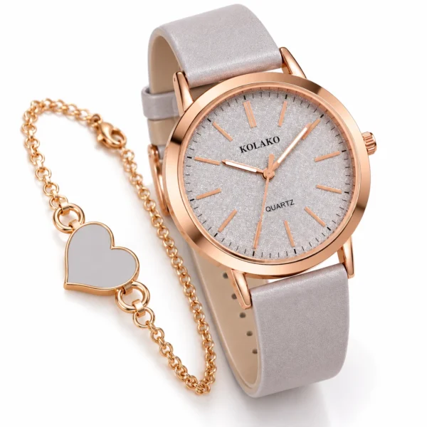ساعة نسائية YK68 فاخرة مع سوار قلب – Rose Gold & Gray — image 3