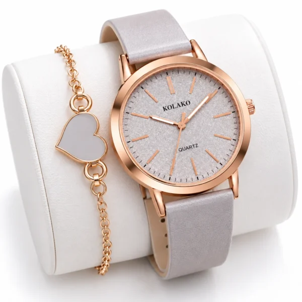 ساعة نسائية YK68 فاخرة مع سوار قلب – Rose Gold & Gray